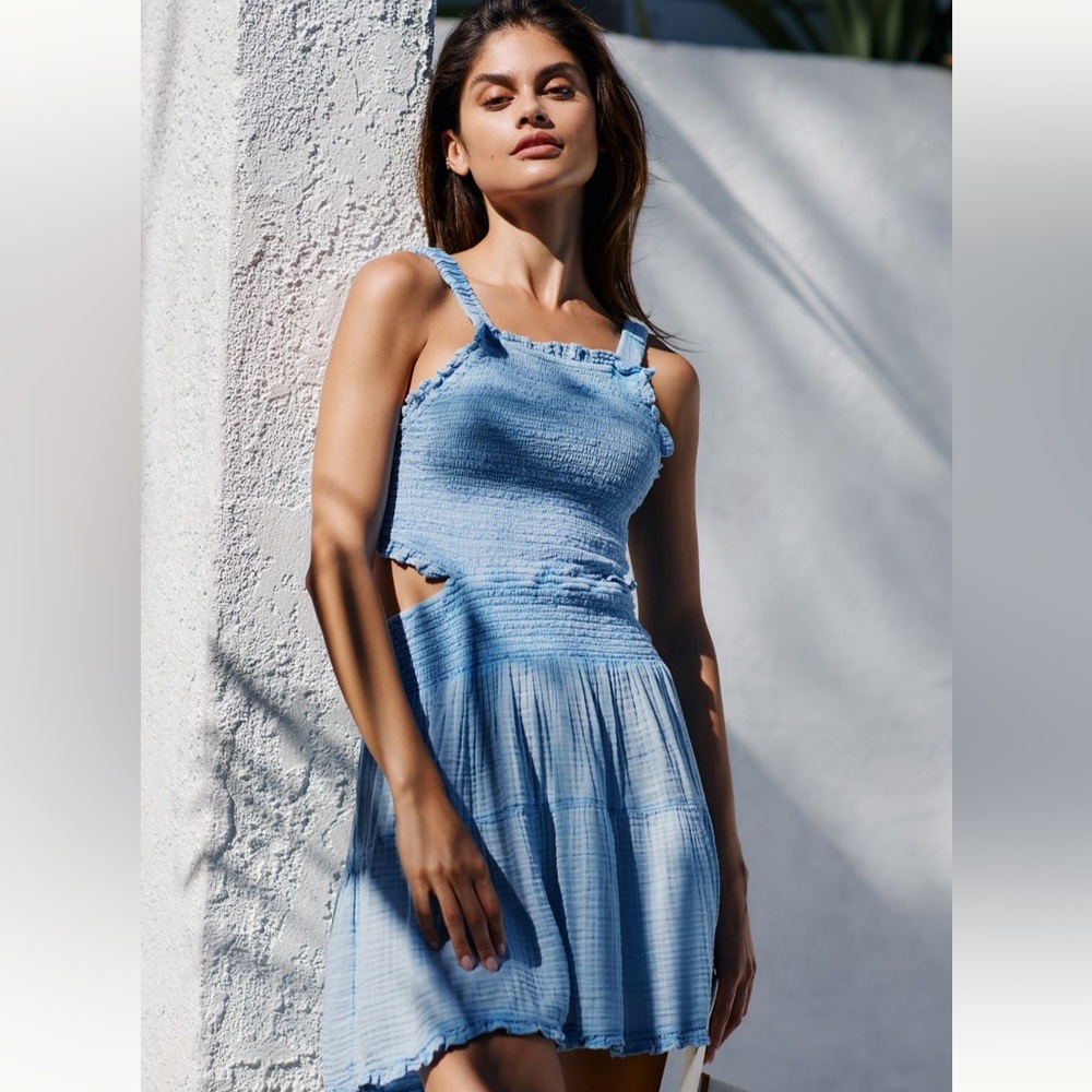 By Anthropologie Drama Cutout Mini Dress in Sky Blue